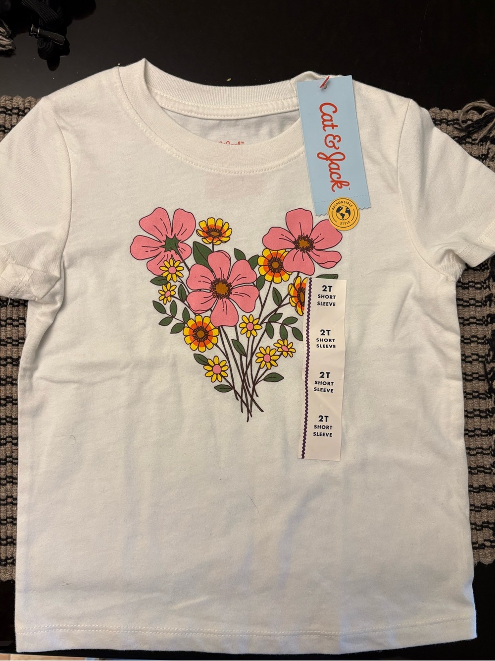 Cat & Jack White Short-Sleeve Tee with Pink and Yellow Floral Bouquet